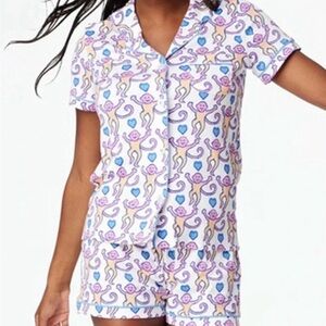 Roller Rabbit Pink and Blue Monkey Print Pajama Set